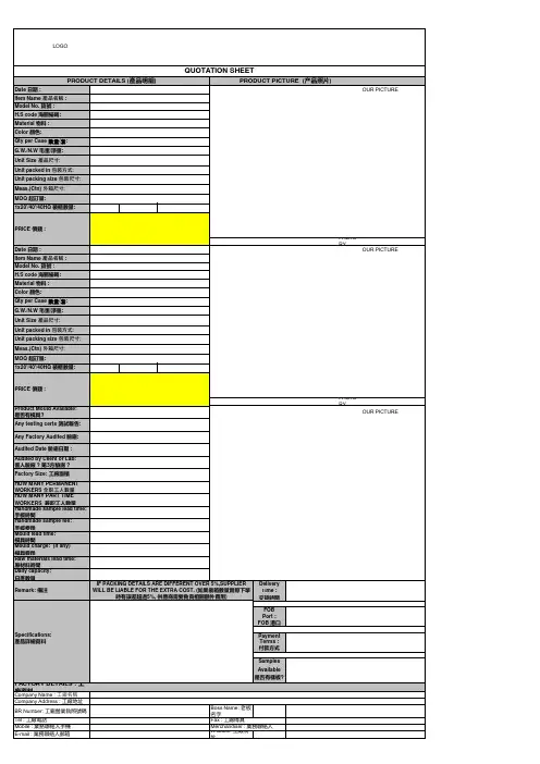 出口报价单QUOTATION  SHEET
