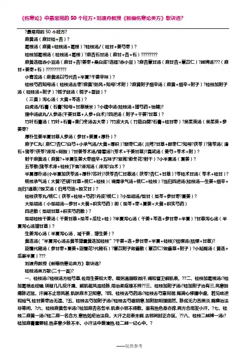刘渡舟：伤寒论50个常用经方
