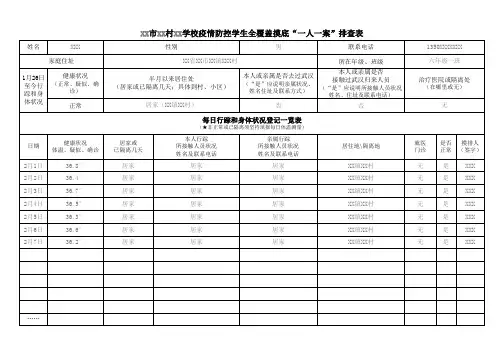 2021最新疫情防控排查表(每日行程登记表)
