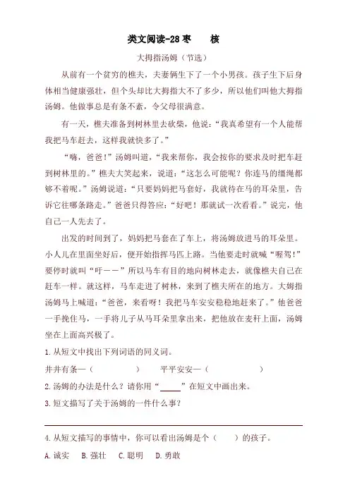 2020部编本三年级语文下册课时训练-28枣核(含答案)