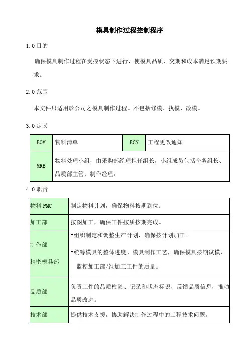 模具制作过程控制程序