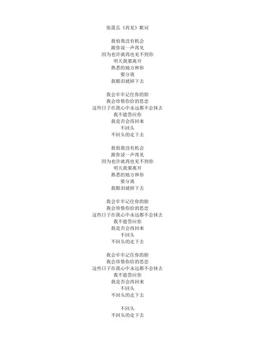 张震岳《再见》歌词