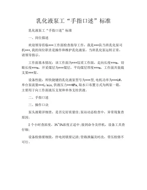 乳化液泵工“手指口述”标准