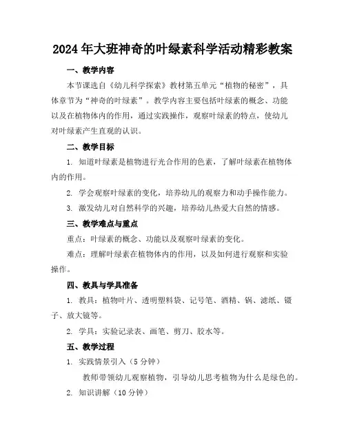 2024年大班神奇的叶绿素科学活动精彩教案