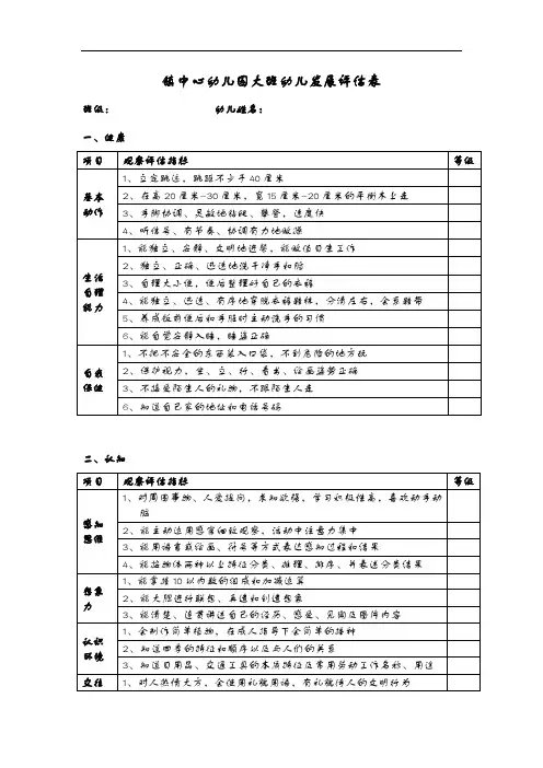 幼儿园大、中、小班幼儿发展评估表