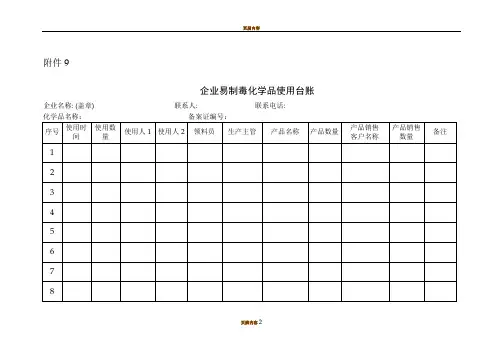 企业易制毒化学品使用台账