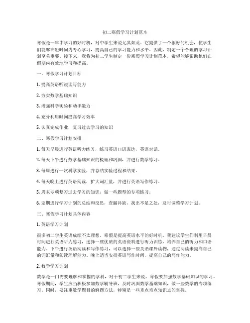 初二寒假学习计划范本