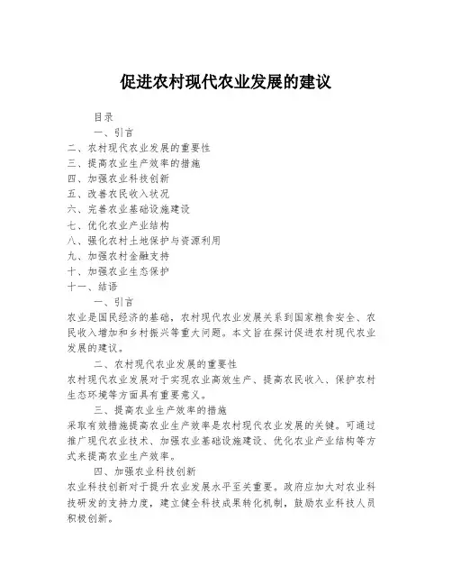 促进农村现代农业发展的建议
