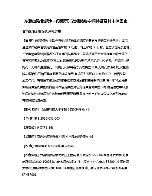 东濮凹陷北部沙三段泥页岩微观储集空间特征及其主控因素