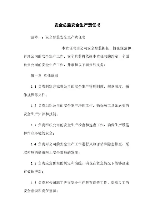 安全总监安全生产责任书