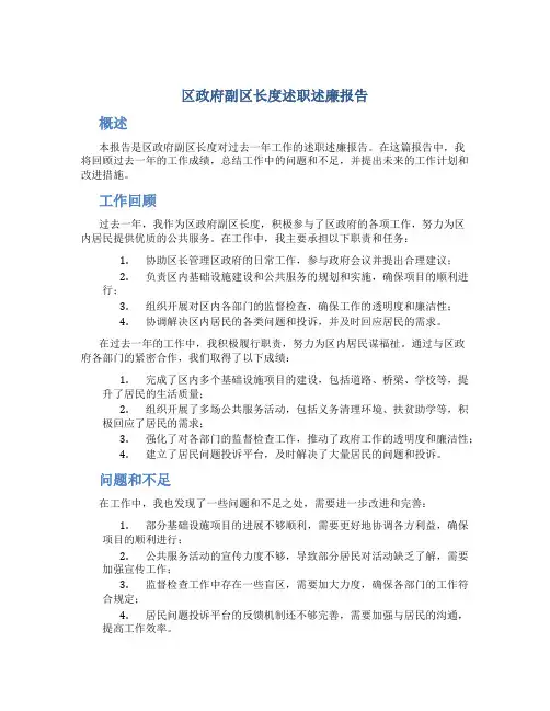 区政府副区长度述职述廉报告