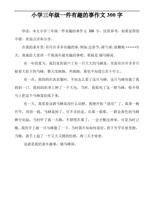 小学三年级一件有趣的事作文300字