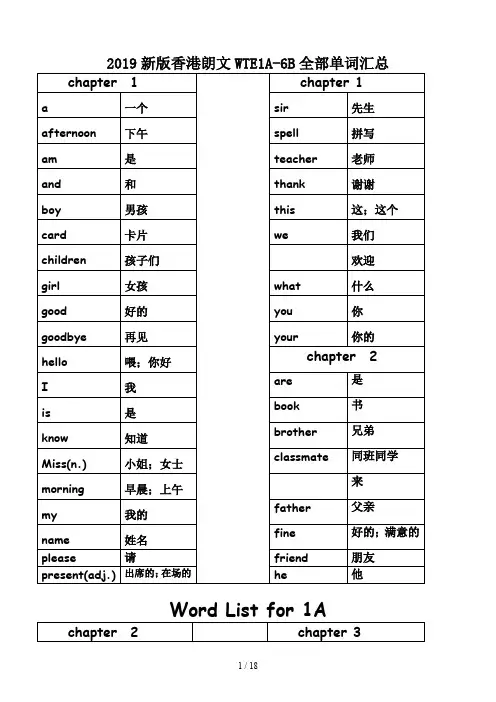 2019新版香港朗文WTE1A-6B全部单词汇总