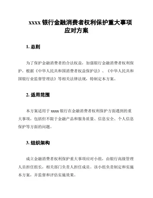 xxxx银行金融消费者权利保护重大事项应对方案