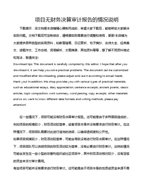 项目无财务决算审计报告的情况说明