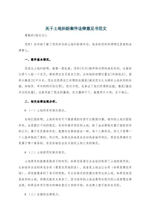 关于土地纠纷案件法律意见书范文