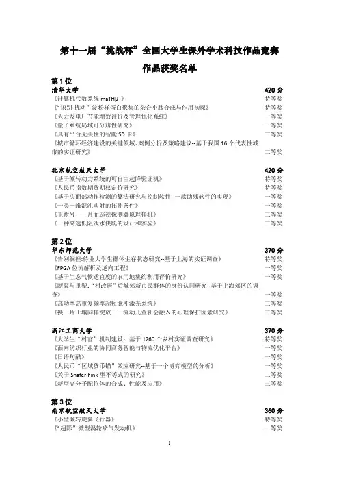 第11届挑战杯获奖名单