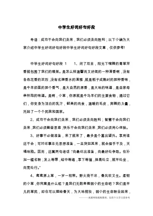 中学生好词好句好段