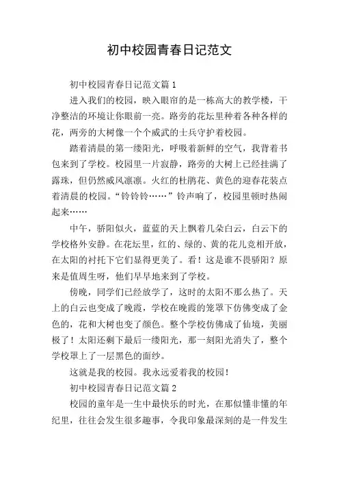 初中校园青春日记范文