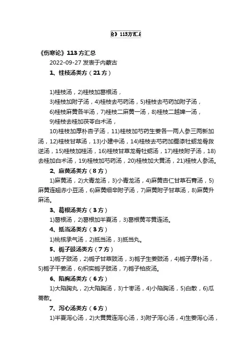 《伤寒论》113方汇总