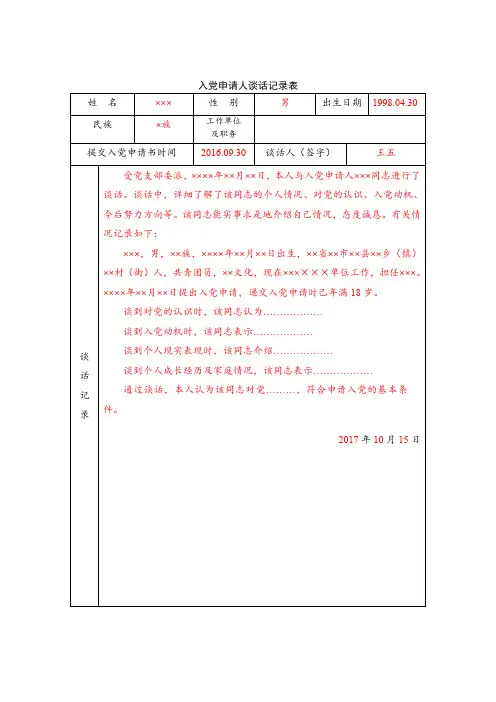 入党申请人谈话记录表