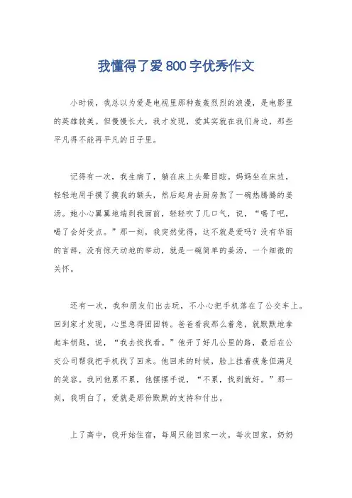 我懂得了爱800字优秀作文