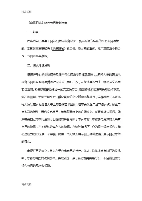 电视节目项目策划书教学提纲
