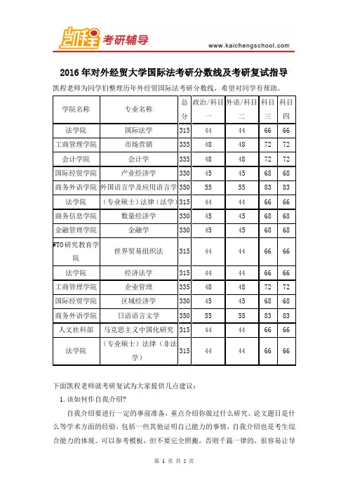 2016年对外经贸大学国际法考研分数线及考研复试指导