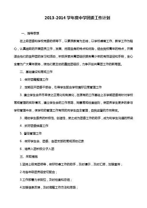 初中校团委工作计划