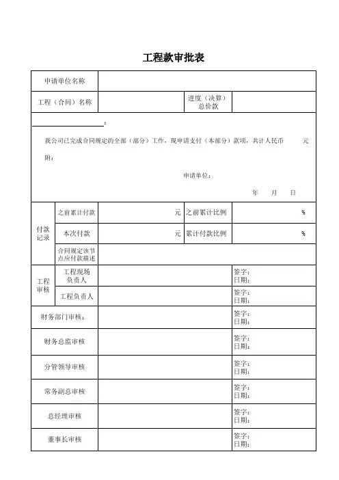 合同工程付款审批流转单