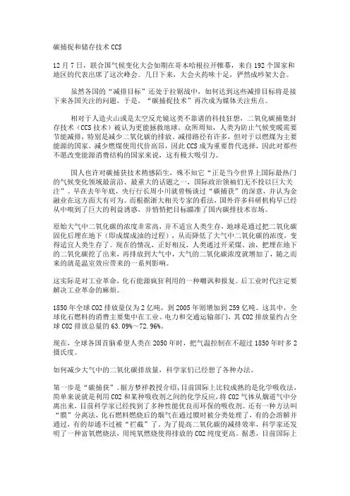 碳捕捉和储存技术CCS