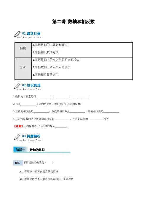 2021-2022学年人教版小升初数学讲义第2讲《数轴和相反数》