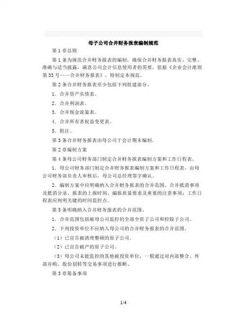 母子公司合并财务报表编制规范模板