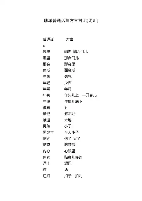 聊城普通话与方言对比(词汇)