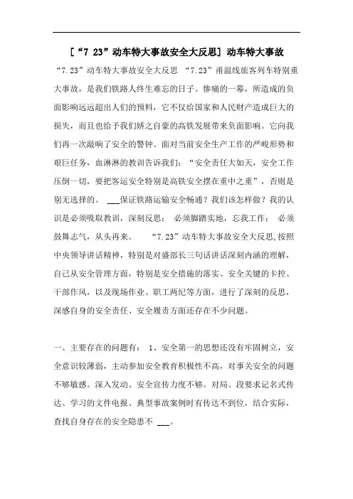 [“7 23”动车特大事故安全大反思] 动车特大事故