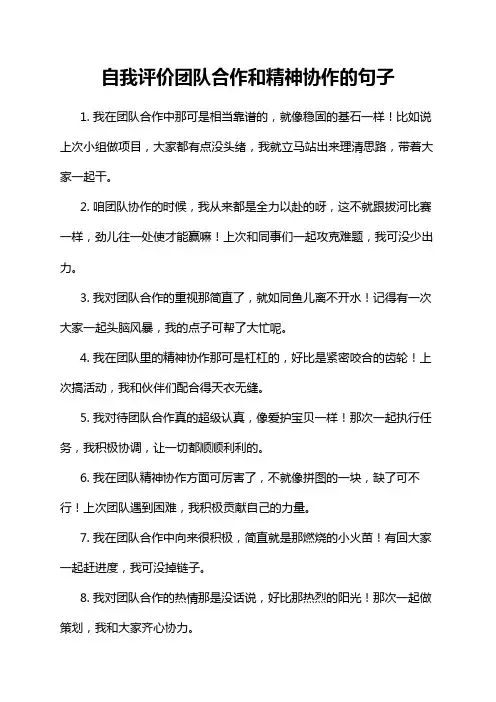 自我评价团队合作和精神协作的句子