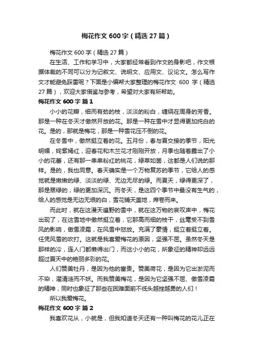 梅花作文600字（精选27篇）