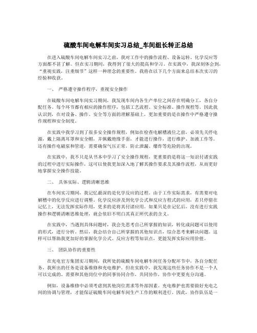 硫酸车间电解车间实习总结_车间组长转正总结
