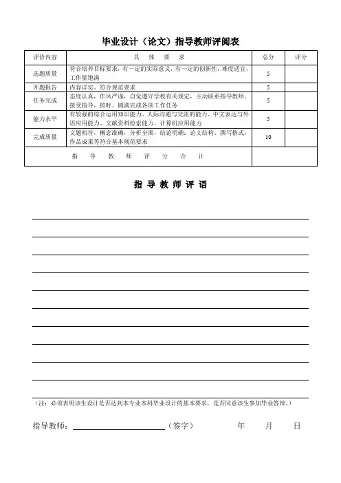 毕业设计(论文)指导教师评阅表