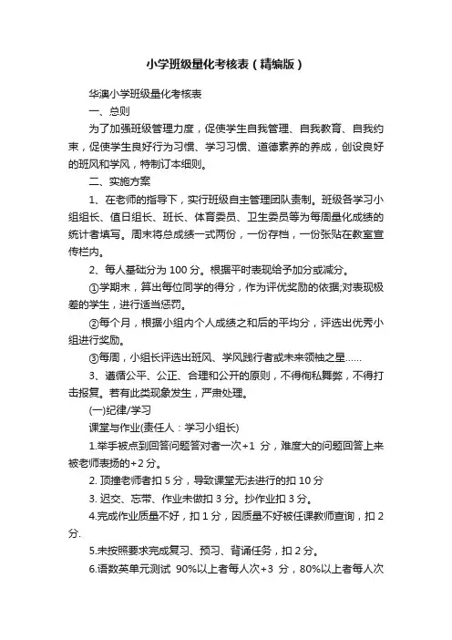 小学班级量化考核表（精编版）