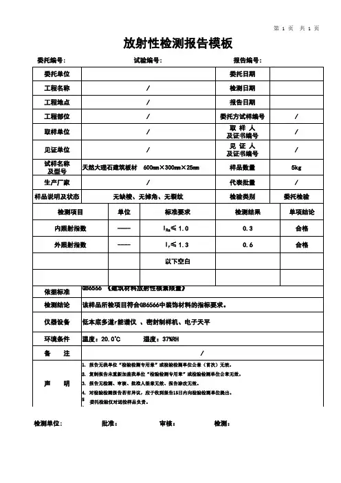 放射性检测报告模板
