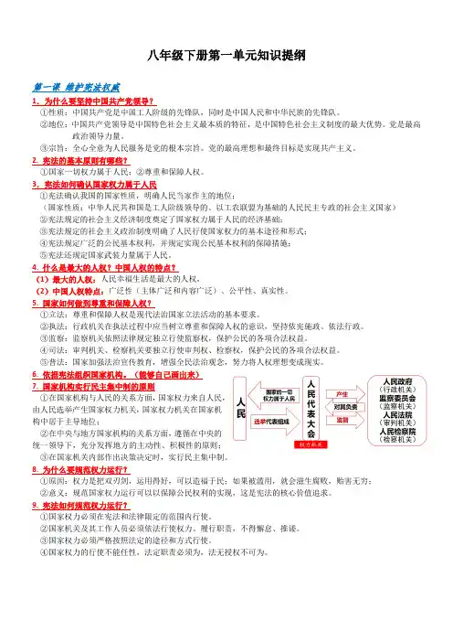 八年级道德与法治下册第一、二单元完整版提纲