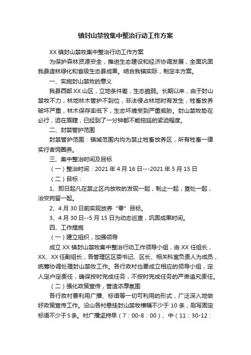 镇封山禁牧集中整治行动工作方案