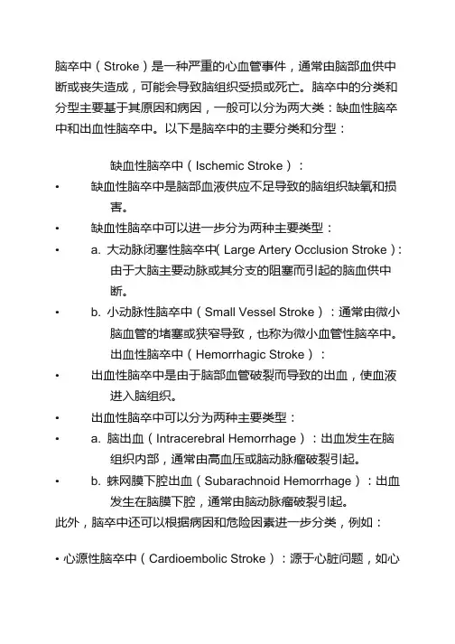 脑卒中的分类和分型