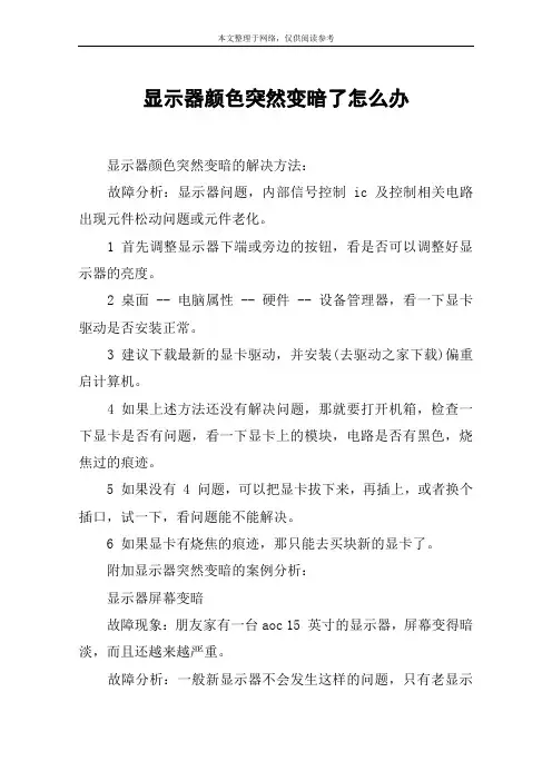 显示器颜色突然变暗了怎么办