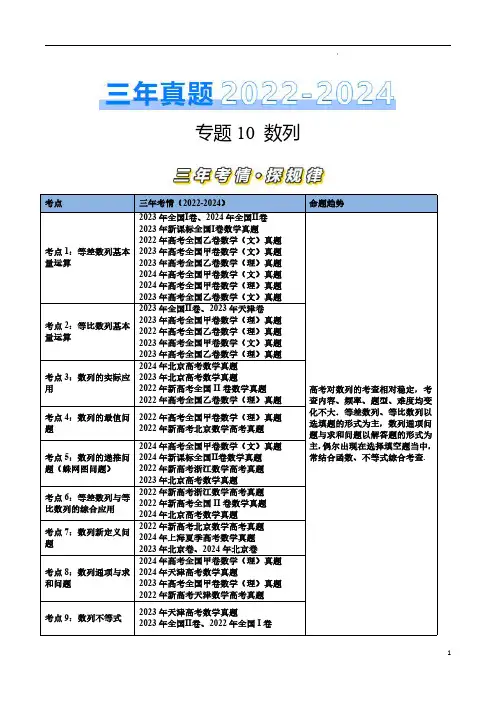 专题10 数列-三年(2022–2024)高考数学真题分类汇编(全国通用)(原卷版)
