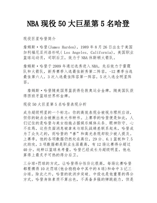 NBA现役50大巨星第5名哈登