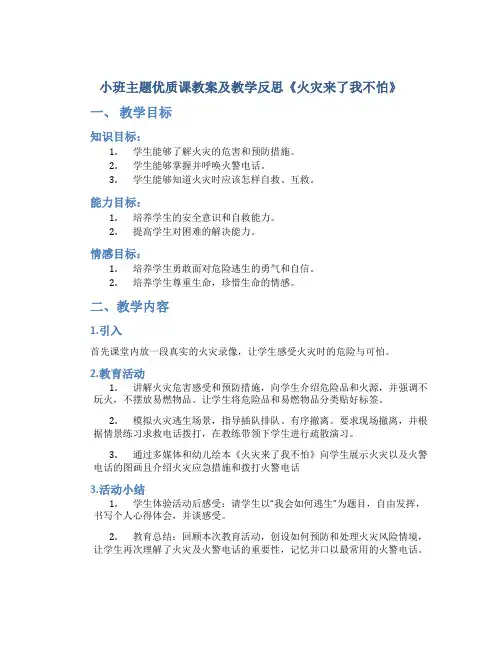 小班主题优质课教案及教学反思《火灾来了我不怕》