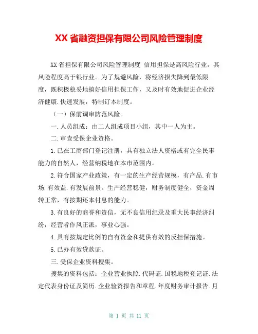 XX省融资担保有限公司风险管理制度