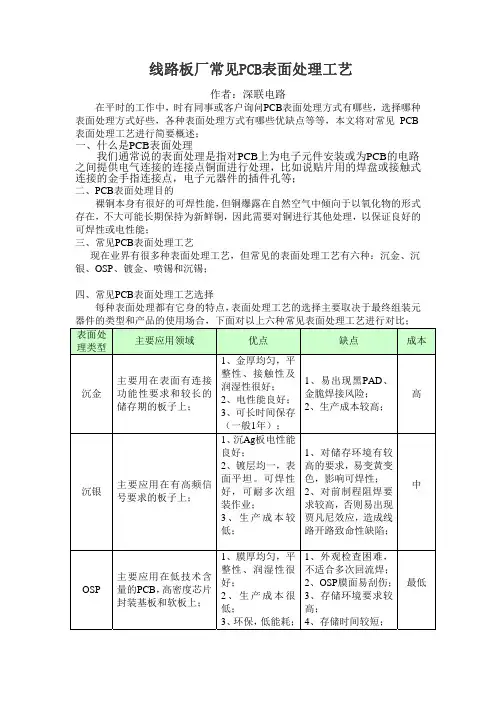 线路板厂常见的 PCB 表面处理工艺